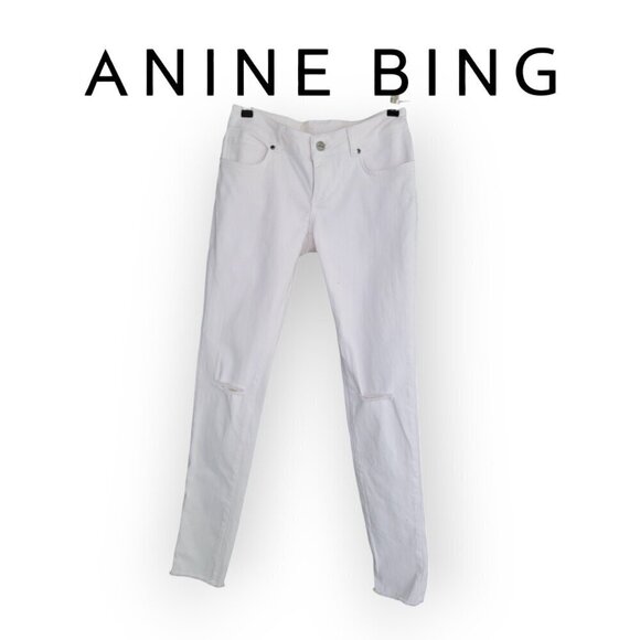 Anine Bing Low Rise Skinny Jeans with Distressed Detail size 26 tennis prep - Picture 1 of 14